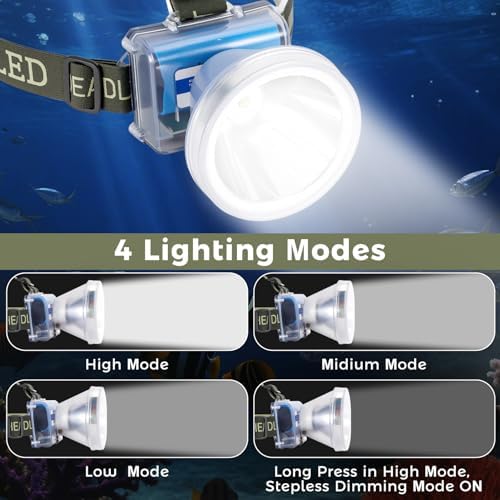 Rechargeable Diving Headlamp, 4 Modes Headlight with Battery Level Indicator,10H Runtime Dual Switch Scuba Dive Light with Battery & USB Charger Cable - Image 2