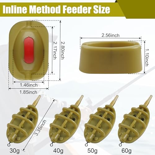 Carp Fishing Method Feeder Set, 4 Inline Method Feeders with 1 Quick Release Mould Carp Fishing Feeder Carp Fishing Equipment for Coarse Fishing & Efficient Baiting Tool Accessories - Image 2