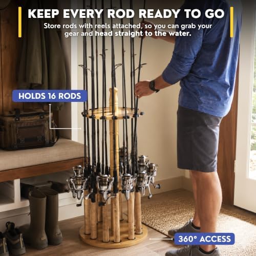 Rush Creek Creations 16-Rod Round Fishing Rod Holder for Garage, Tackle Box - Image 2