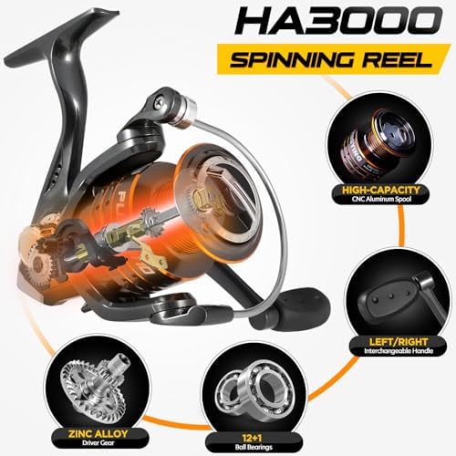 PLUSINNO Fishing Rod and Reel Combos, Bronze Warrior Toray IM6 Carbon Matrix Telescopic Fishing Rod Pole, 12 +1 Shielded Bearings Stainless Steel BB Spinning Reel, Travel Freshwater Fishing Gear - Image 4