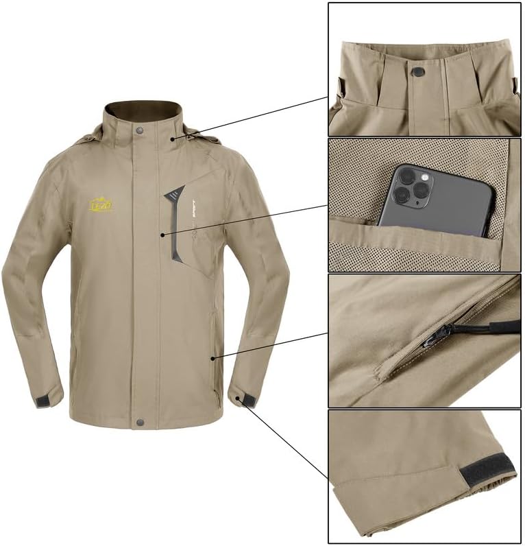 TEZO Mens Rain Jacket Waterproof with Hooded Hiking Coat Lightweight Windbreaker - Image 5