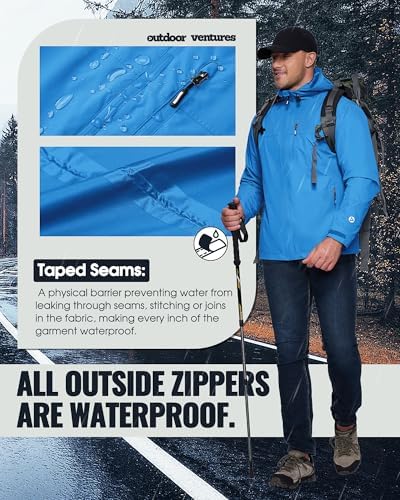 Outdoor Ventures Men's Packable Rain Jacket Waterproof Lightweight Raincoat - Image 3