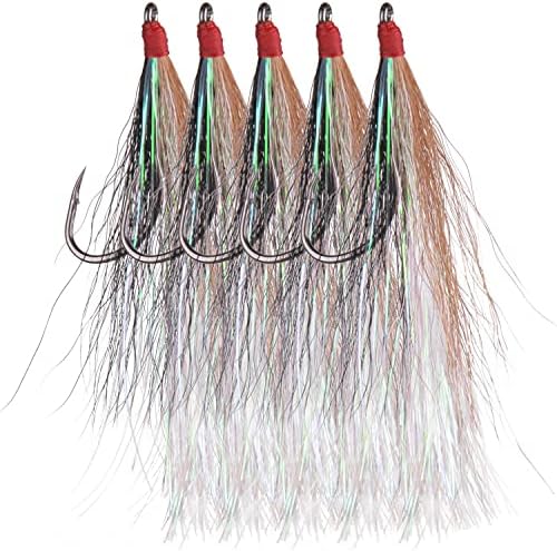 Bucktail Teasers with Hook Saltwater, Fishing Teaser Lures Flounder Rig Fishing Jig Hooks 5 Colors for Flounder Salmon Trout Sea Bass by Shaddock+Fishing
