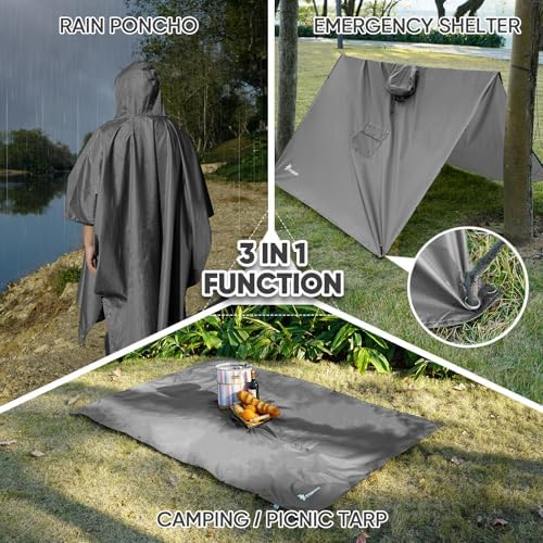 PTEROMY Hooded Rain Poncho for Adults, Reusable Waterproof Raincoat - Image 2