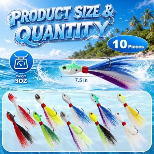 10 Pcs Bucktail Jigs Saltwater Hair Jig Fishing Lures - Image 2
