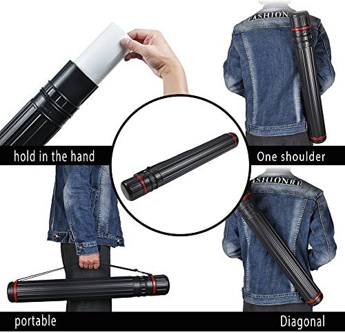DEWEL Drawing Tube Blueprint Case Telescoping Art Tube Large Plastic Black Storage Tube Expands from 25 to 40 Inches Plastic Waterproof and Light Resistant Poster Tube with Strap - Image 4