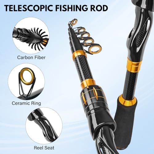 THKFISH Telescoping Fishing Rod and Reel Combo with Fishing net, Carbon Fiber Travel Fishing Pole Spinning Reel Kit with Fishing Lures, Fishing Tools Kit for Men - Image 2