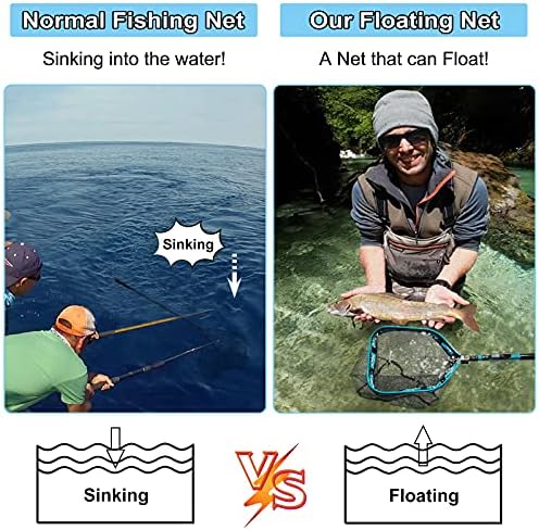 PLUSINNO Floating Fishing Net for Steelhead, Salmon, Fly, Kayak, Catfish, Bass, Trout Fishing, Rubber Coated Foldable Landing Net with Fixed or Telescoping Pole Handle, Fishing Gear and Gifts for Men - Image 6