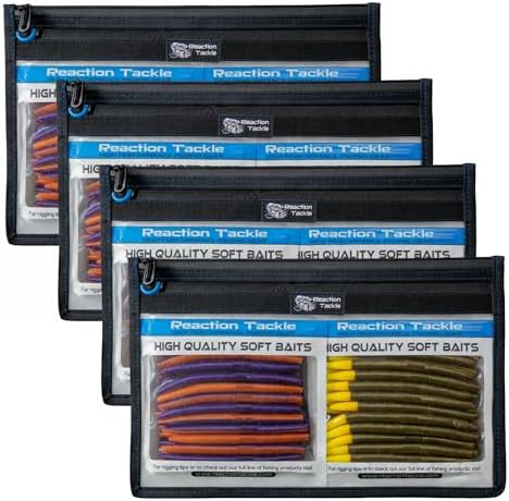 Reaction Tackle Clear Tackle Storage Bags, Water Resistant Zippered Paks for Bait, Lures, and Soft Plastics, Heavy Duty TPU with Reinforced Sides for Boats and Kayaks, 16x12 in, 4-Pack by ReactionTackle