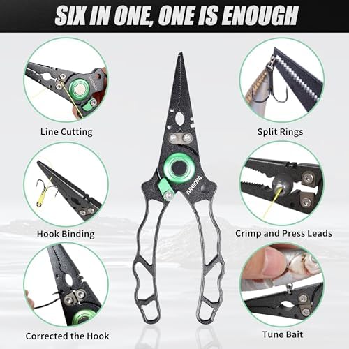 Fishing Pliers with Innovative Ergonomical Handle, Corrosion Saltwater Resistant,Fishing Multitool Hook Remover Braided Fishing Line Cutting, Split Ring with Coiled Lanyard and Sheath - Image 2