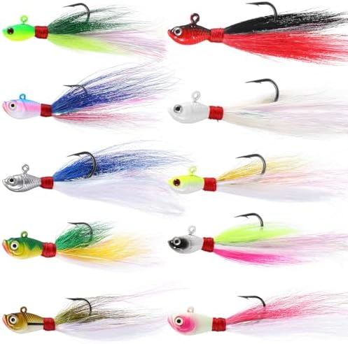 10 Pcs Bucktail Jigs Saltwater Hair Jig Fishing Lures by Motionchic