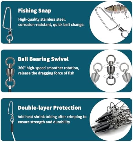 Eupheng Fluorocarbon Fishing Leader, 6/12PCS 20LB-80LB Invisible Fluorocarbon Leaders with Swivel and Snap,100% Fluorocarbon Leaders Line for Saltwater Freshwater - Image 6