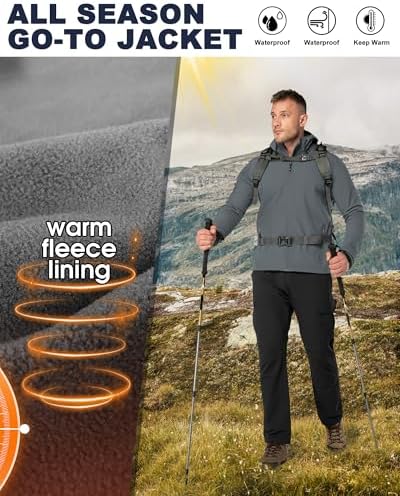 33,000ft Men's Hooded Fleece Lined Rain Shell Jacket Waterproof Lightweight - Image 4