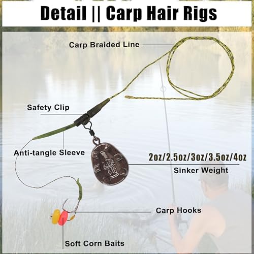 Carp Fishing Rigs Kit, Hair Rigs Fishing Accessories Set Carp Sinker Weights Bait Rig Set Up Carp Boilie Bait Rigs Carp Fishing Equipment - Image 3
