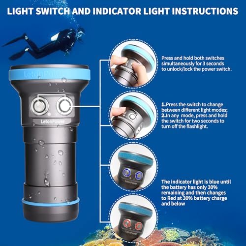 Shark CB 6000 Lumen Dive Light for Underwater Photography, 120m Underwater Video Light 96 CRI with 120 Degree Wide Beam Angle Scuba Flashlight for Professional Dive Photography Fill Light - Image 6