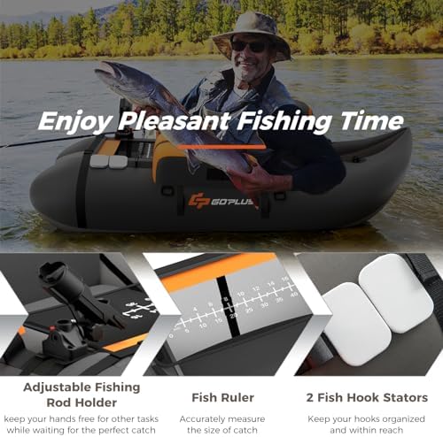 Goplus Inflatable Float Tube, Fishing Belly Boat with Fish Ruler, Pump, Storage Pockets, Adjustable Straps, Fishing Float Tube for Angling, 350LBS Load Capacity - Image 5