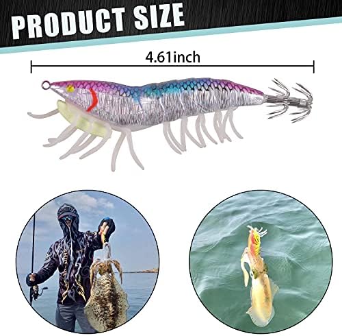 Glow Squid Jig Saltwater Squid Lures, 8pcs Luminous Shrimp Prawn Lures Fluorescent Cuttlefish Sleeve Octopus Jigs Artificial Baits for Octopus, Cuttlefish, Shrimp - Image 4
