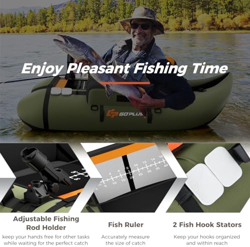Goplus Inflatable Float Tube, Fishing Belly Boat with Fish Ruler, Pump, Storage Pockets, Adjustable Straps, Fishing Float Tube for Angling, 350LBS Load Capacity - Image 5