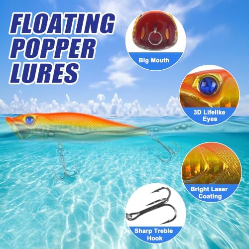 Popper Lures, 8pcs Topwater Fishing Lures Bass Fishing Hard Baits - Image 2