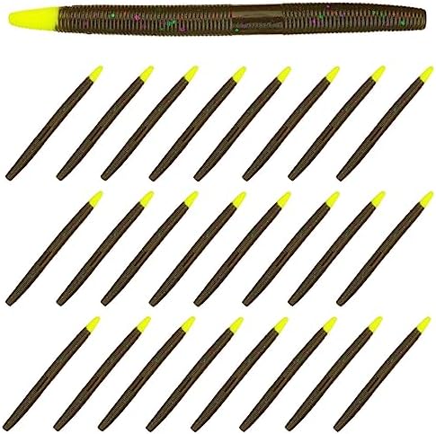 Reaction Tackle Wacky Worms, 5.5 Inch Salt Impregnated Soft Plastic Stick Bait Bass Fishing Lures for Finesse, Wacky, Neko, Texas and Carolina Rigs, 24 Pack by ReactionTackle