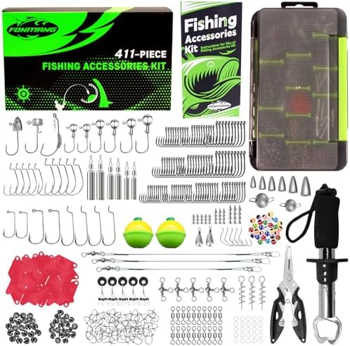 FONMANG 322-Piece Fishing Lures Kit - Buzz Bait/Spinner Baits/Jig/Frog, Fishing Tackle Box with Tackle Included, Soft Bait/Hooks/Weights, Fishing Gear Lure Kit Gift for Men Freshwater Bass Trout by FONMANG