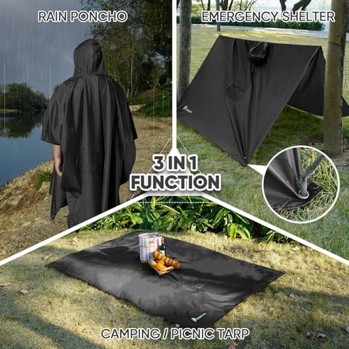 PTEROMY Hooded Rain Poncho for Adults, Reusable Waterproof Raincoat - Image 2