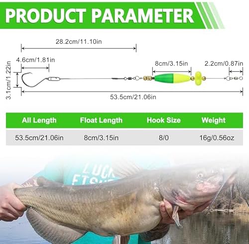 Santee Rig Catfish Float Cooper Rig for Bank Fishing Catfishing Tackle Peg Floats with Rattler Circle Hooks 8/0 - Image 3