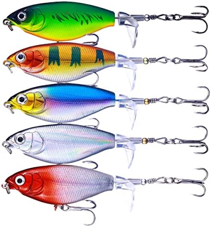 Topwater Fishing Lures With Storage Box, Whopper Popper for Bass, Catfish, Pike, Perch - Floating Pencil Bait With Rotating Tail for Freshwater or Saltwater by HENGJIA