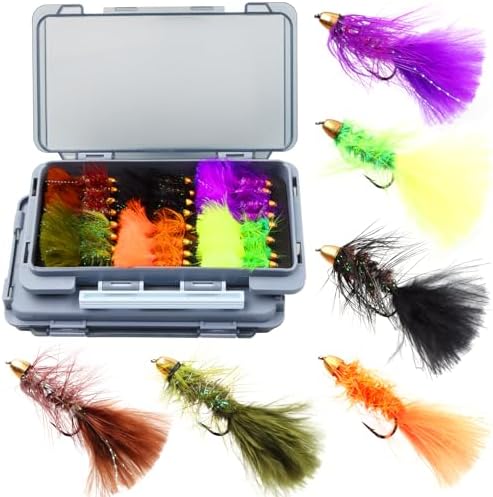 Wooly Bugger Flies Streamer Fly Fishing Flys Assortment Kit with Fly Box for Trout Bass Panfish Salmon Steelhead by FAISOX