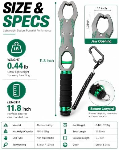 Fish Lip Gripper with Scale, 40LB Fish Grabber, One-Finger Quick Release - Image 2