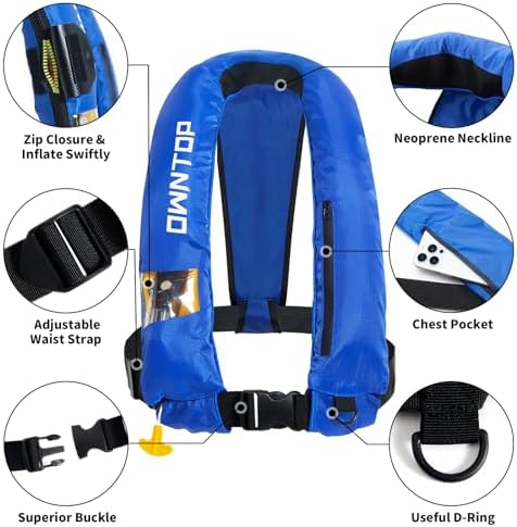 Owntop Automatic/Manual Inflatable Vest, Manual Convertible Option, Low Profile, Zipper Closure, Inflatable Fishing Jacket for Kayaking, Boating and Fishing, 24g CO2 Cylinder Included - Image 6