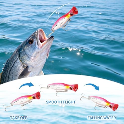 Large Top Water Popper Lure: 2pcs 3D Eyes Tuna Popper Saltwater Fishing Lures for Surf Fishing Gt Tuna Kingfish Large Predator Fish - Image 6