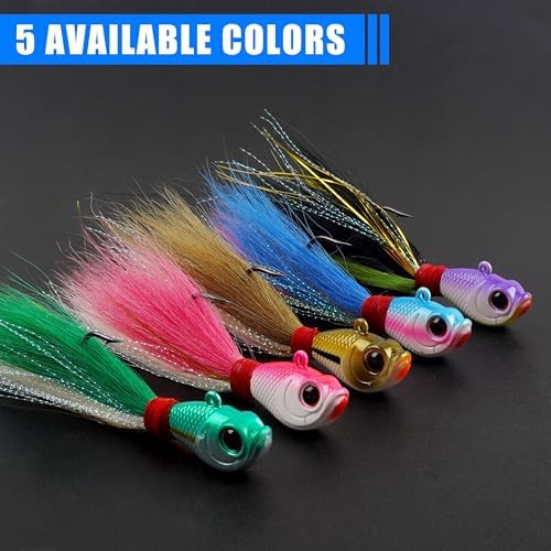 Bucktail Jigs Saltwater Fishing Lures Surf Bucktail Hair Fishing Jigs Swimbait Jig Heads for Freshwater Saltwater Bass Flounder Striper Bluefish Halibut Redfish - Image 6