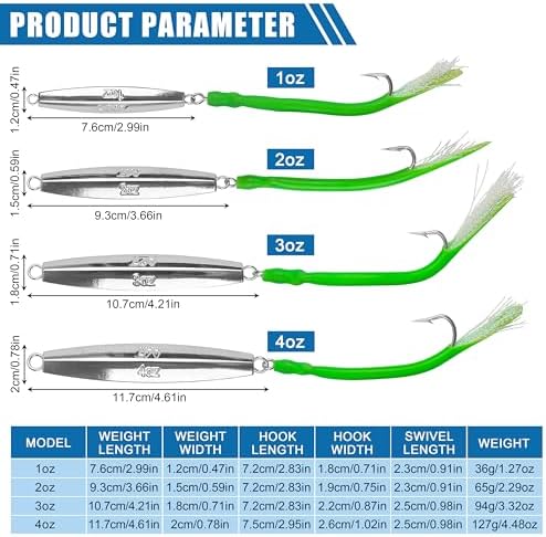 Diamond Jigs Saltwater Fishing Lures,Casting Jigging Spoon with Split Tube Tail Stainless Steel Hook Metal Jig Spoon Baits for Deep Sea Offshore Surf Fishing Bottom Sinking - Image 2