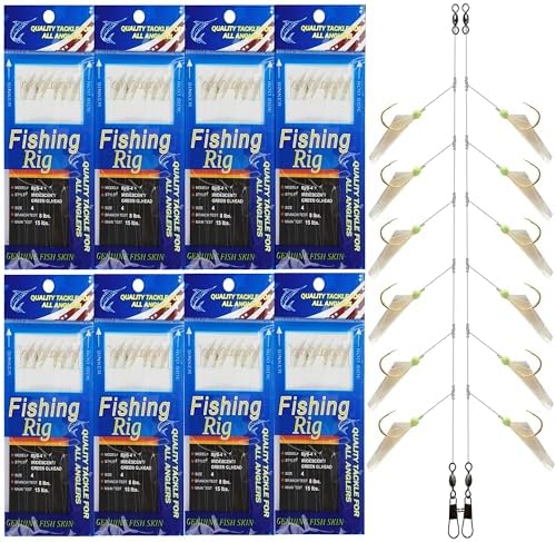Fishing Bait Rigs Saltwater Surf Fishing Lures Bait Rig with Real Fish Skin Glow Beads Sharp Hooks Swivels Surf Fishing Rigs Sea Bass Cod Herring Hook Rig Size 4 6 8 by JOGFFDE