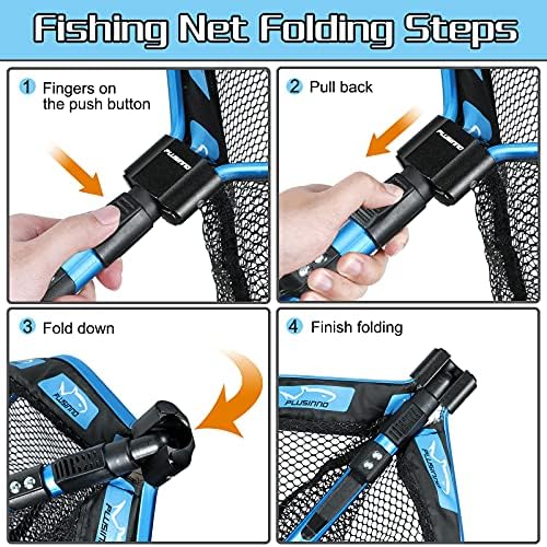 PLUSINNO Floating Fishing Net for Steelhead, Salmon, Fly, Kayak, Catfish, Bass, Trout Fishing, Rubber Coated Foldable Landing Net with Fixed or Telescoping Pole Handle, Fishing Gear and Gifts for Men - Image 4