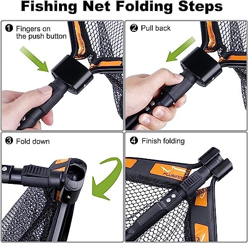 PLUSINNO Floating Fishing Net for Steelhead, Salmon, Fly, Kayak, Catfish, Bass, Trout Fishing, Rubber Coated Foldable Landing Net with Fixed or Telescoping Pole Handle, Fishing Gear and Gifts for Men - Image 2