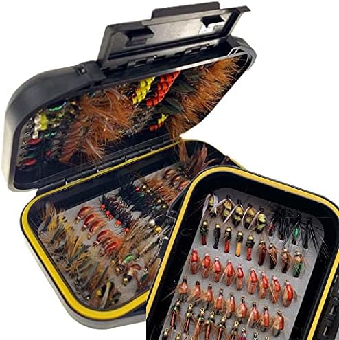 OutdoorFishing Fly Fishing Flies Kit Fly Assortment Trout Bass Fishing with Fly Box, 33/48/72/100/114/148pcs with Dry/Wet Flies, Nymphs, Streamers, Popper by Qievcrme