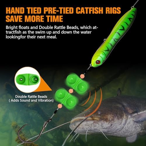 HADORAM Catfish Float Rigs with Catfish Rattles Rattling Catfishing Tackle for Bank Fishing Cooper Rig Equipment Circle Hooks for Peg Floats Santee Rig - Image 5