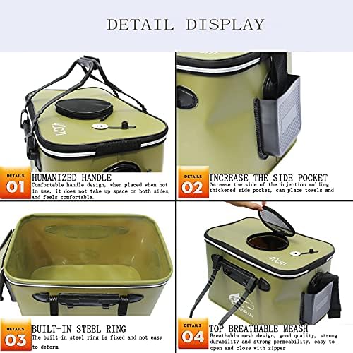 Fishing Bucket,Foldable Fish Bucket, Multi-Functional EVA Fishing Bag for Outdoor, Live Fish Lures Bucket and Fish Protection Bucket,10GAL/8GAL/6GAL/4.8GAL/3GAL Live Fish Container (10GAL/ArmyGreen) - Image 6