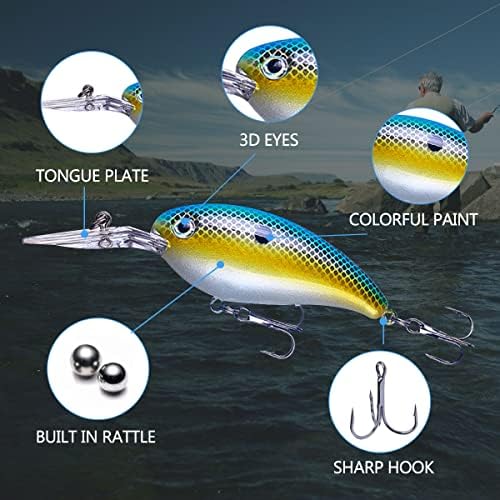 Crankbait Crank Bait Bass Fishing Lures, Square Bill Crank baits for Bass，Deep Diving Crankbaits，Fly Fishing Lures for Freshwater/Saltwater Trout Bass Snapper Walleye Crappie - Image 2