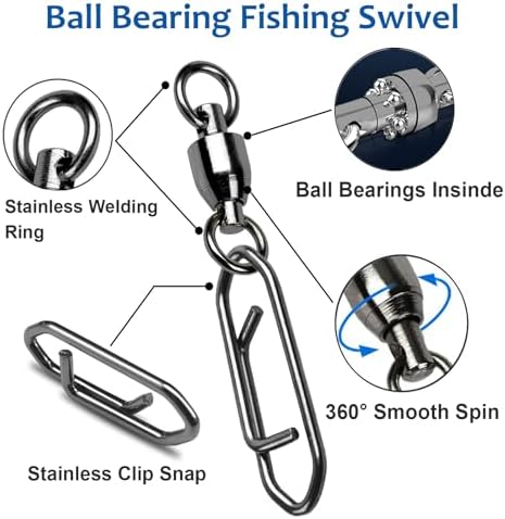 AMYSPORTS High Strength Snap Swivels Stainless Bearing Rolling Fishing Swivel Freshwater Snap Swivels Fishing Clip Steel Black Nickel - Image 2