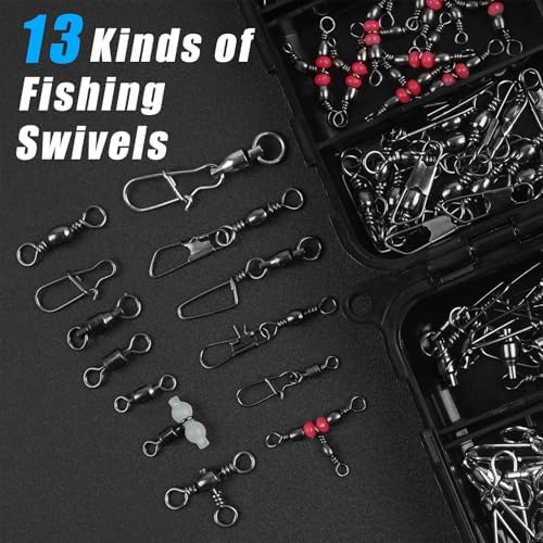 Fishing Swivels Kit - Ball Bearing Swivel, Rolling Barrel Swivel, Crossline Three Way Swivel, Duo Lock Snap, High Strength Fishing Line Connector for Bass Trout Saltwater Freshwater - Image 3