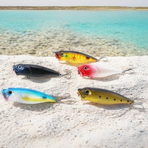 5pcs Fishing Popper Lure, Colorful 3D Eyes Topwater Lures Bass Lures Fishing Hard Baits - Image 3