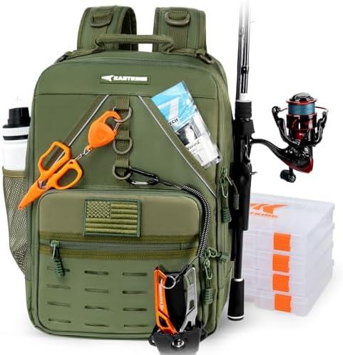 KastKing KarryAll Fishing Backpack with Rod Holder 4 Tackle Boxes, 40/26L by KastKing
