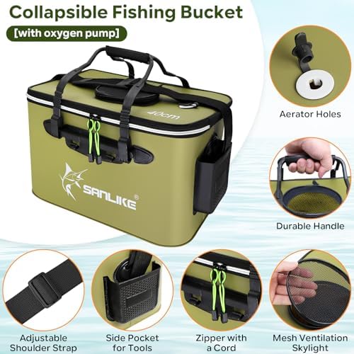SANLIKE Foldable Live Fish Bucket Kit with Aerator Pump Leakproof Livewell - Image 3