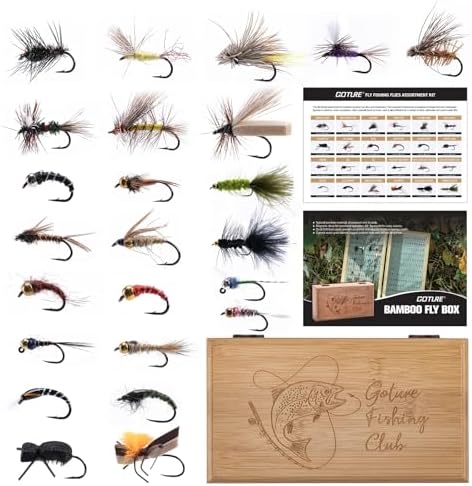 Goture Fly Fishing Flies Assortment Kit with Wooden Fly Box by Goture