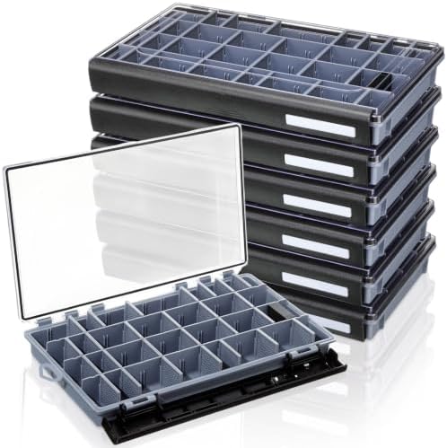 Junkin 6 Pack 3700 Fishing Tackle Boxes Waterproof, High-vis Black Lure Organizer Trays with Removable Dividers, Airtight Bait Storage Case for Bass Fishing Backpacks & Kayak Gear Accessories by Junkin