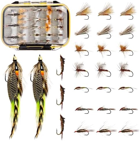 Fly Fishing Flies Kit Hand-Tied Dry Wet Flies Nymphs Streamers Assortment with Fly Box by FreeFisher