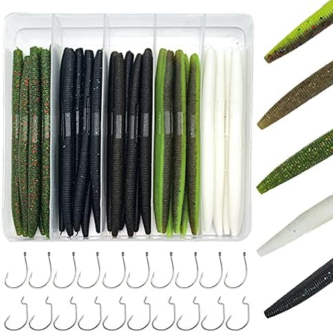 Senko Wacky Worms - Soft Plastic Lures, 30pcs Rubber Worms, 4-5 inches for Bass Freshwater & Saltwater Fishing by SANTKOL